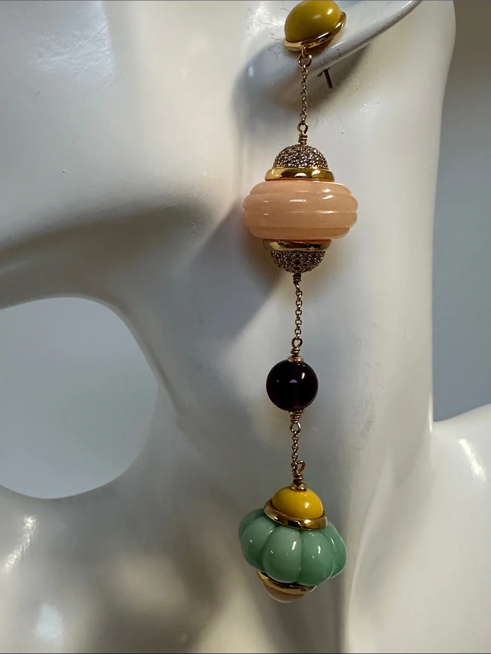 Tory Burch Multicolor Bead Drop Earrings - Peach, Mint, Mustard & Plum